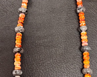 18" Orange Spiny Oyster and Labradorite Necklace