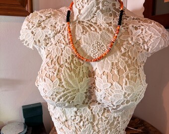 Black Onyx Orange Spiney Rambler Necklace – Beaded Statement Jewelry