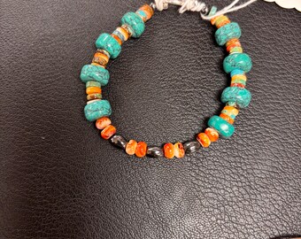 8” Turquoise orange spiney hematite