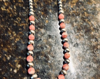 Sterling pearls & Pink  Rhodochrosite