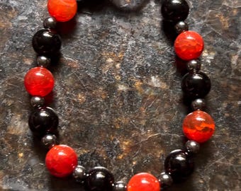Agate and Black Onyx Beaded Bracelet 7" – Gemstone Jewelry