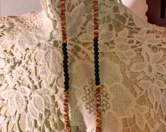 Black Onyx Orange Spiney Rambler Necklace 21"