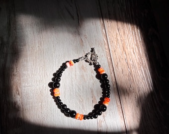 8” Turquoise and orange spiney bracelet