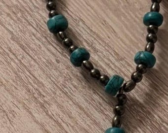 Turquoise Labradorite Beaded Necklace 22" – Hematite Accent Stones