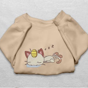 Meowth Embroidered T-Shirt, Team Rocket Anime Sweatshirt, Video Game Gaming Tee, Gifts For Fans image 1
