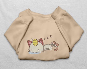 Meowth Embroidered T-Shirt, Team Rocket Anime Sweatshirt, Video Game Gaming Tee, Gifts For Fans