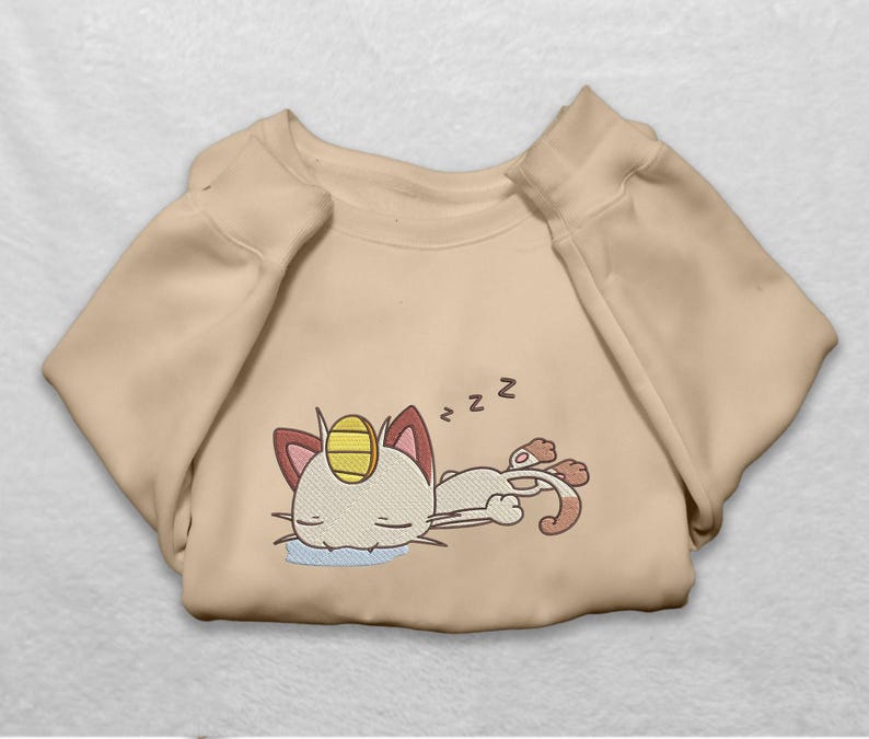 Meowth Embroidered T-Shirt, Team Rocket Anime Sweatshirt, Video Game Gaming Tee, Gifts For Fans image 1