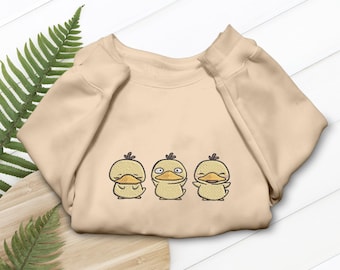 Psyduck Embroidered T-Shirt, Duck Anime Tee, Pokemon Fan Gift, Cute Cartoon Sweatshirt