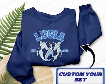 Lugia Varsity Embroidered T-Shirt, Legendary Guardian Anime Fan Gift, Custom Embroidery Tee