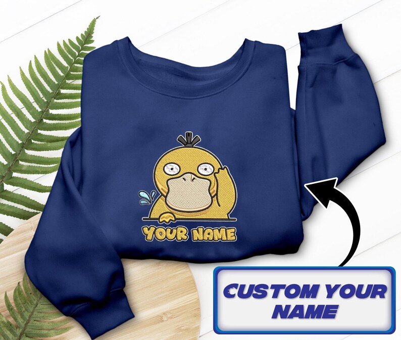 Psyduck Embroidered T-Shirt, Custom Yellow Duck, Confused Pokemon Fan Gift, Gaming Tee image 3