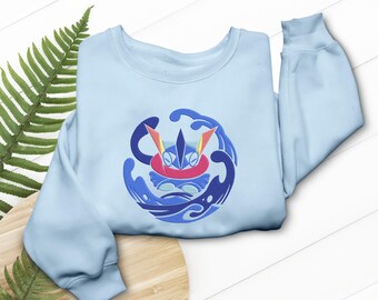 Greninja Embroidered T-Shirt, Ninja Frog Water Type, Anime Gaming Gift, Pokemon Fan Tee