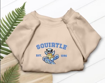 Squirtle Embroidered T-Shirt, Sweatshirt & Hoodie Water Starter Tiny Turtle Design Anime Fans