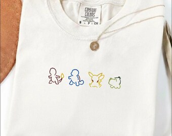 Custom Pokemon Collection Embroidered Sweatshirt, Personalized Anime Crewneck, Gamer Gift, Retro Game Sweatshirt, Pokemon Fan Apparel