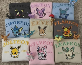Eeveelutions Embroidered Sweatshirt, Eevee Evolutions Tee, Anime Pokémon Fan Gift, Unisex Cozy Hoodie