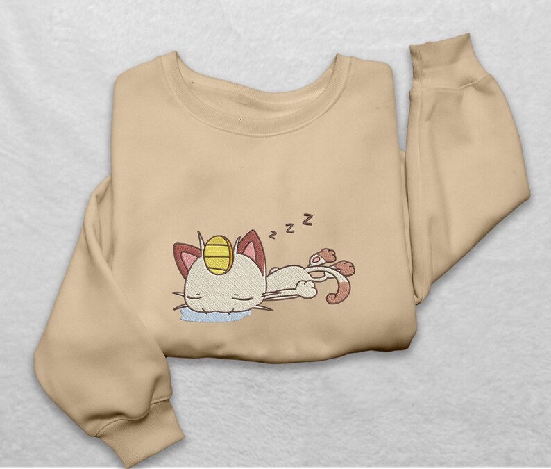 Meowth Embroidered T-Shirt, Team Rocket Anime Sweatshirt, Video Game Gaming Tee, Gifts For Fans image 3