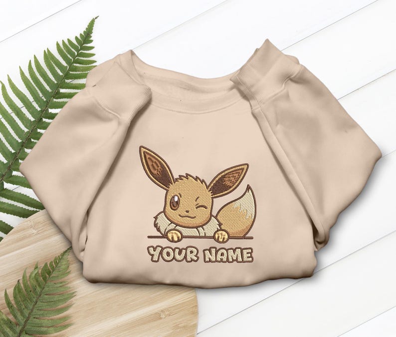 Eevee Embroidered T-Shirt, Eeveelutions Custom Tee, Personalized Gaming Gift image 1