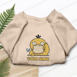 Psyduck Embroidered T-Shirt, Custom Yellow Duck, Confused Pokemon Fan Gift, Gaming Tee image 1