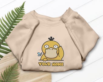 Psyduck Embroidered T-Shirt, Custom Yellow Duck, Confused Pokemon Fan Gift, Gaming Tee
