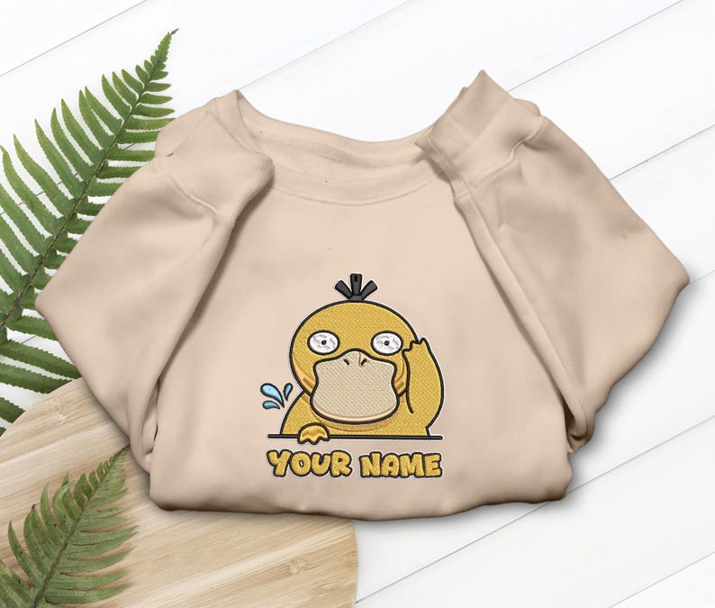 Psyduck Embroidered T-Shirt, Custom Yellow Duck, Confused Pokemon Fan Gift, Gaming Tee image 1