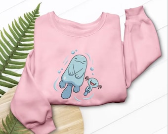 Quagsire Wooper Embroidered T-Shirt Sweatshirt Hoodie Cute Water Duo Anime Inspired Apparel Fan Gift for Anime Lover