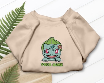 Bulbasaur Embroidered T-Shirt, Floral Pokemon Tee, Gaming Fan Gift, Video Game Lover