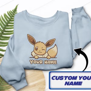 Eevee Embroidered T-Shirt, Eeveelutions Custom Tee, Personalized Gaming Gift image 3