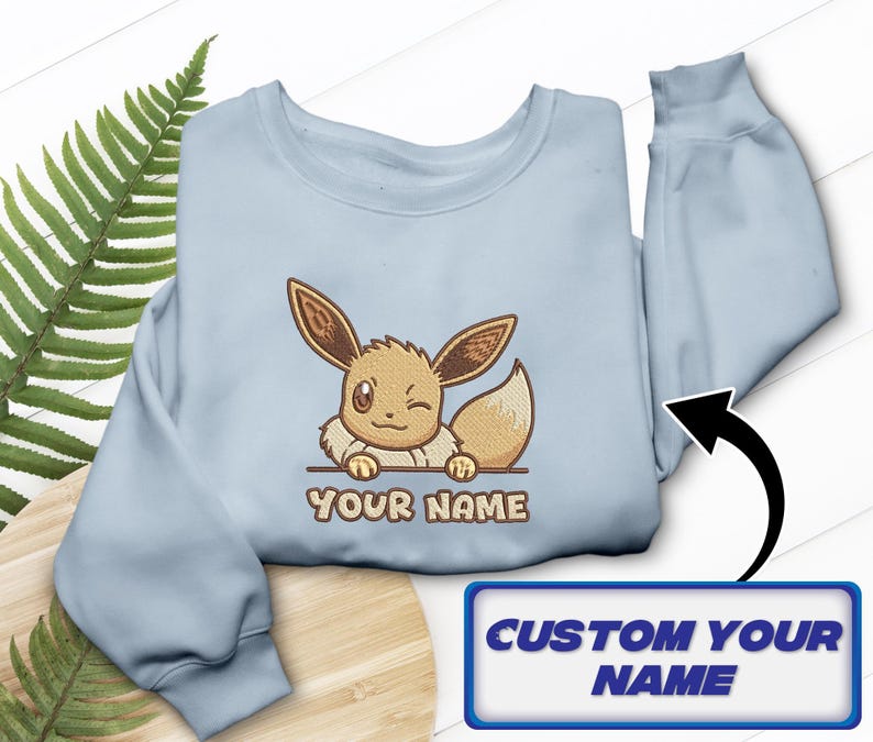 Eevee Embroidered T-Shirt, Eeveelutions Custom Tee, Personalized Gaming Gift image 3