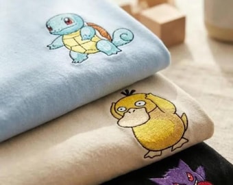 Embroidered Custom Poke Character Shirt, Funny Duck Fan Gift, Cute Anime Pocket Size Embroidered Tee, Movie Fan Merch