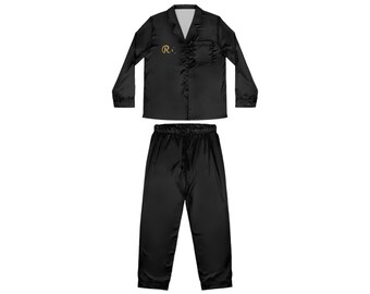 Luksusowy komplet piżam satynowych | Elegancki minimalistyczny złoty inicjał | Bielizna nocna z imieniem na zamówienie | Prezent dla niej