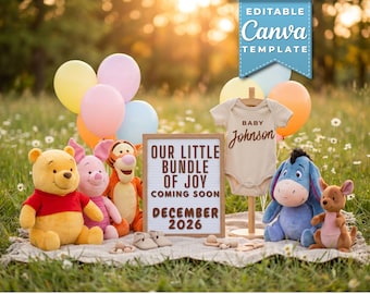 Winnie The Pooh Pregnancy Announcement Template | Woodland Friends Baby Reveal (Digital Download)
