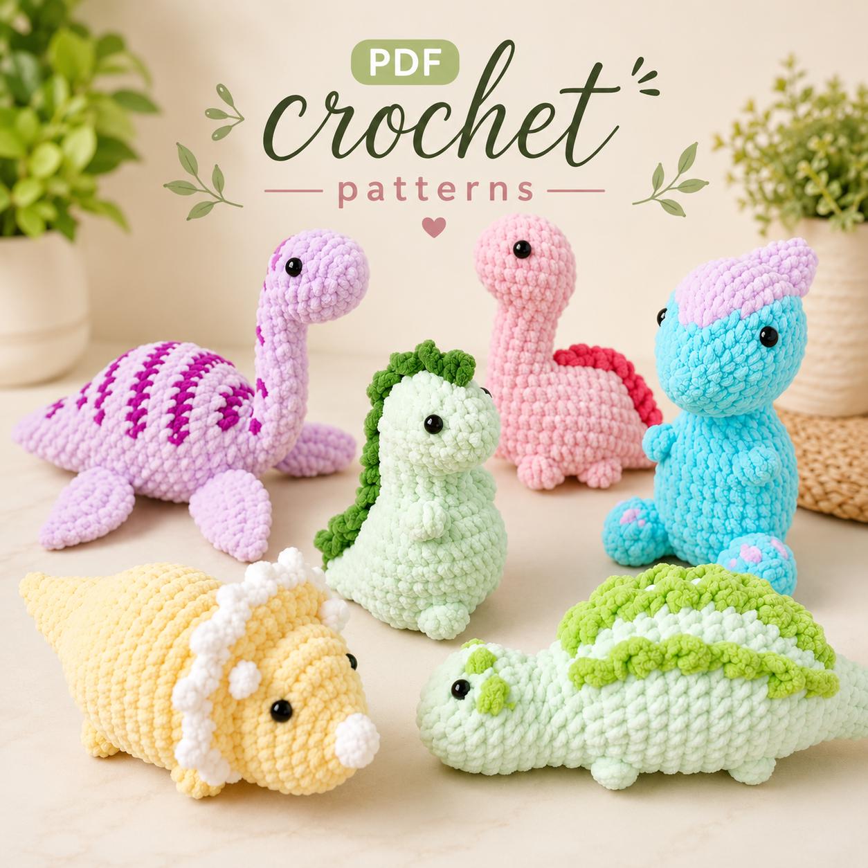 30 Dinosaur Crochet Patterns for Roaring Cute Amigurumi Projects 24 No-Sew Dinosaur Crochet Pattern Bundle