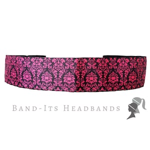 Monogrammed or Personalized Paisley Headband No Slip Headband Yoga Headband Floral Running Headband Wide Hairband Pink and Green