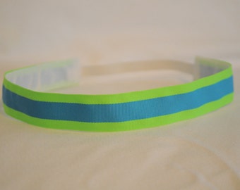 FREE SHIPPING offer ~CLEARANCE - Blue and Lime Green Stripe Non Slip Headband