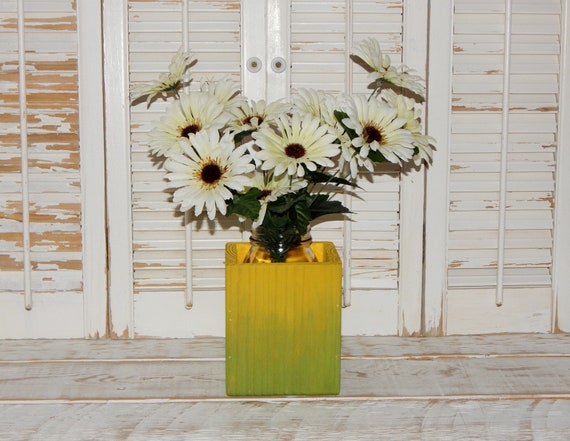Distressed Wooden Vase Centerpiece Rustic Planter Wedding Etsy