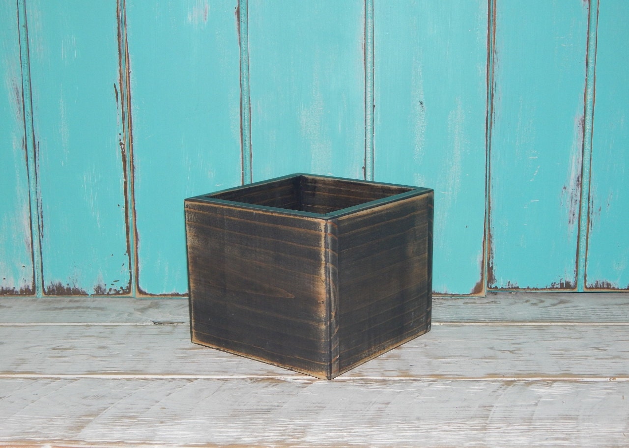 Distressed Wood Box Wood Vase Centerpiece Planter Wedding Etsy