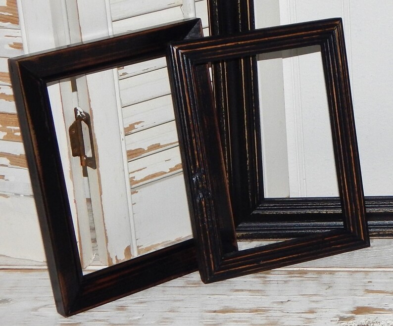 Distressed Black Frames Mismatched Set Of 4 Open Frames Rustic Etsy