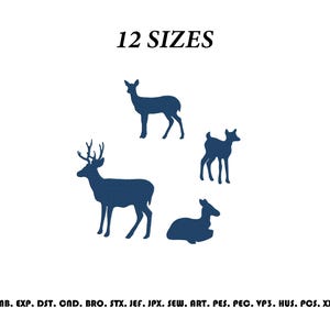 Deer Family Embroidery Design, Deer Silhouette Embroidery, Reindeer Animal Pattern, Woodland Deer Machine Embroidery, Deer Lover, 12 Sizes