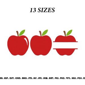 Apple Embroidery Design Bundle, Apple Applique Machine Embroidery File, Teacher Apple Monogram Pattern, Fruit embroidery design 13 Sizes