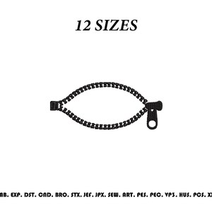 Zipper Embroidery Design, Zipper Machine Embroidery File, Open Zip Embroidery Pattern, Sewing Embroidery Design, 12 Sizes