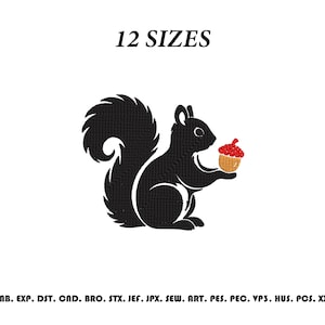Squirrel with Acorn Embroidery Design, Cute Woodland Squirrel Machine Embroidery Pattern, Forest Animal Embroidery File, 12 Sizes