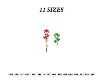 Rose Flower Embroidery Design, Rose Stem Embroidery, Floral Rose Machine Embroidery, Elegant Rose Flower Embroidery, Romantic Rose, 11 Sizes