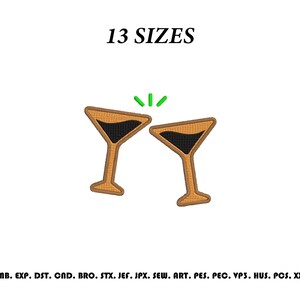 Martini Glass Embroidery Design, Cocktail Glass Embroidery, Cheers Embroidery Design, Happy Hour Embroidery Pattern, 13 Sizes