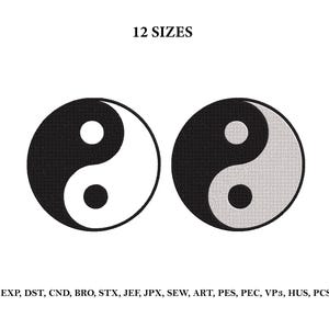 May include: Two Yin Yang symbols are displayed against a white background. One is black and white, the other is black and light gray. The text "12 SIZES" is at the top. Below the symbols are file format abbreviations.