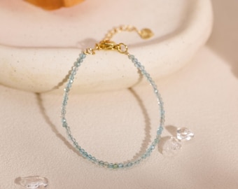 Blue Apatite Bracelet, Natural Gemstone Beaded Dainty Jewelry, Minimalist Stacking Band,Concentration Willpower Bracelet
