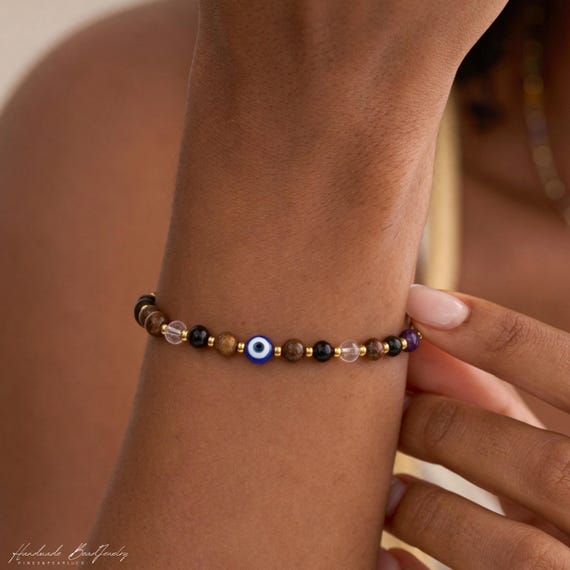 Evil Eyes Tiger Eye Bracelet, Natural Gemstone Protection Bracelet, Healing Gift for Her,Christmas gift
