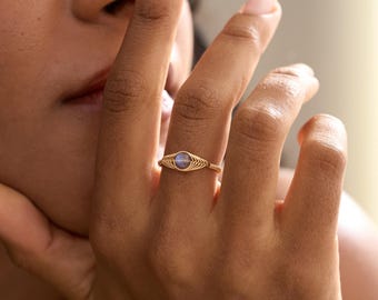 Blue Flash Labradorite Adjustable Ring, Natural Gemstone Open Band, Dainty Stacking Jewelry,Gift for Her