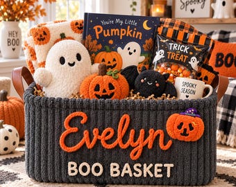 Personalized Halloween Boo Basket for Kids, Custom Basket with Kids Name, Trick or Treat Bag, Spooky Season Storage, Halloween Basket Gift