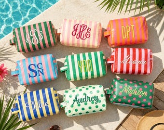 Personalized Waterproof PVC Cosmetic Bag, Custom Embroidered Makeup Bag, Vacation Travel Cosmetic Pouch, Bridesmaid Gift, Women Toiletry Bag