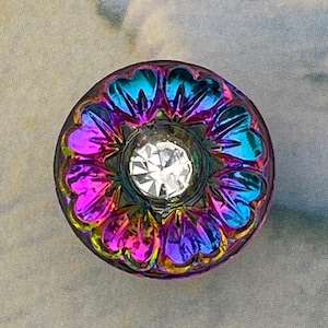 Glass Button with Center Crystal - Made in Czech Republic 11mm