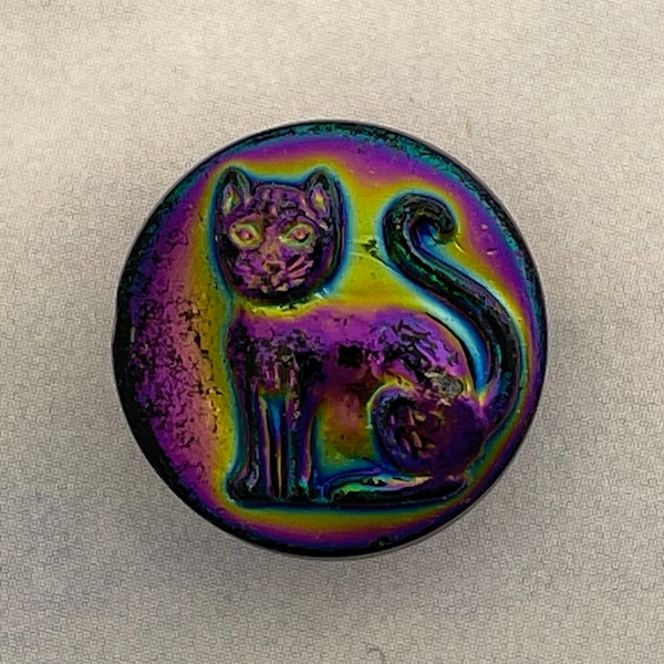Cat Glass Button  -  Made in Czech Republic 13mm